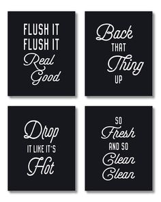 four black and white posters with different phrases