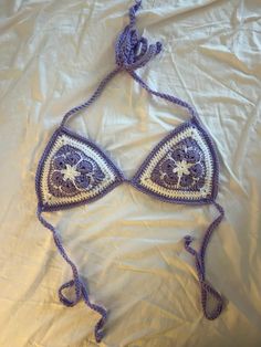 Purple crochet african flower bikini top. for sale on my vinted: caitlinb1709 #crochet #crocheting #crochetinspiration #crochetbikinitop Purple Crochet, Crochet Clothing, Crochet Diy, Crochet Crafts