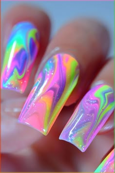 Tutorial nail art 🌈 White Nails With Butterflies, Nails Acrylic Neon, Nails Summer Neon, Summer Nails Neon, Neon Pink Nails