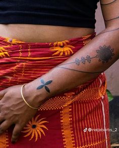 a close up of a person with tattoos on their arms