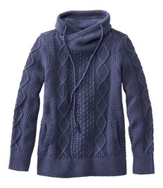 Iconic style meets Saturday comfort in this casual version of our fisherman's sweater, featuring supersoft premium cotton yarns. Slightly Fitted: Softly shapes the body. Falls at hip. 100% cotton. Nautically inspired cables and stitches. Machine wash, dry flat. Kangaroo pocket. Comfy funnel neck falls lightly around neck and adjusts with drawstring. Ribbed at cuffs and hem. Imported. Fit: Slightly Fitted | Women's Signature Cotton Funnelneck Sweater, Cotton/Cotton Yarns Jamie Parker, Fisherman's Sweater, Sweater Jackets, Make Up Studio, Style Cardigan, Cozy Sweater, Ll Bean, Hoodie Sweater, L L Bean