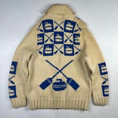 Vintage Hand Knit 100% Wool Cowichan Siwash Mary Maxim Style Sweater Approx Sz: M-L (No tag, please see measurements) Condition: Overall excellent pre-owned condition. Very thick, heavy weight knit. Smoke free home. Pet friendly home. Couple loose threads. See pictures.  Approx Measurements 21" Pit to Pit  29" Collar to Bottom 18" Pit to end of Sleeve Vintage Fitted Sweater For Cold Weather, Vintage Sweater For Outdoor Fall Wear, Fitted Vintage Sweater For Cold Weather, Vintage Knit Outerwear For Cold Weather, Cowichan Sweater Outfit, Vintage Knitted Beige Outerwear, Vintage Jacquard Knit Sweater For Winter, Vintage Wool Knitted Outerwear, Vintage Hand Knitted Wool Outerwear