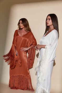 SOL FRINGE KAFTAN - BURNT ORANGE – Kadimah Unique Kaftan Designs, Kaftan Outfit, White Kaftan, Kaftan Designs, Dress Trendy, Islamic Dress, Silk Kaftan, Caftan Dress, Kaftan Dress