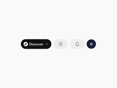 an image of a black and white button with the word discovery on it