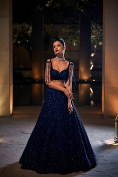 Navy Blue Lehenga, Sequin Lehenga, Seema Gujral, Baju Kahwin, Cocktail Party Outfit, Sangeet Outfit, Reception Outfit, Indian Outfits Lehenga, Reception Lehenga