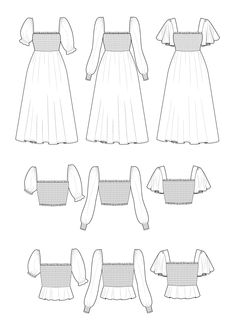 the front, back and side views of a dress