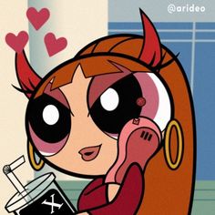 a cartoon character holding a cell phone in her hand