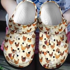 Lightweight construction with breathable mesh fabric provides a comfortable and flawless fit. Chicken Funny, Funny Shoes, Crocband Clog, Chicken Pattern, Crocs Crocband, Comfort Shoe, Cute Chickens, Crocs Classic Clogs, Chicken Lovers