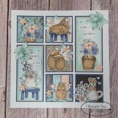 a card with pictures of cats and flowers