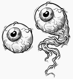 an ink drawing of two eyeballs with one being drawn in black and white