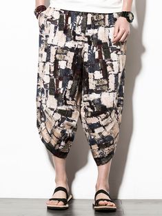 Colormix Print Hip-hop Nine Minutes of Jogger Pants - Multi - 3U75237013 - Men's Clothing, Men's Bottoms, Men's Trousers & Pants  #MensTrousersPants #Men's #Clothing # #Men's #Bottoms # #Men's #Trousers #& #Pants Japanese Pants, Jogger Pants Style, Pleated Pant, Outdoor Pants, Japanese Streetwear, Dope Fashion, Trousers Pants, Mens Cardigan, Beach Pants