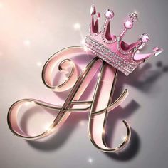 the letter a with a crown on top is surrounded by shiny letters and sparkles