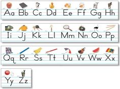 the upper and lowercase letters are lined up to be used for learning handwriting with pictures