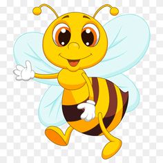 a cute bee cartoon character waving and smiling