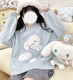 Anime Sweater, Egirl Soft, Aesthetic Sweaters, Japan Streetwear, Winter Embroidery, Fashion Anime, Egirl Clothes, Soft Girl Clothes, Y2k Long Sleeve