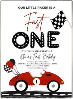 a red race car birthday party with the number one on it's front and side