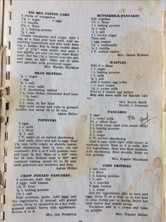 an old recipe book with some writing on it