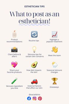 10 creative and engaging Instagram post ideas for estheticians to boost their following and grow their #Esthetician_Must_Know #Becoming_An_Esthetician_Career #Esthetics_Bio_For_Insta #Esthetician_Page_Ideas Esthetician Page Ideas, Esthetics Page Ideas, Esthetician Add On Services, Esthetics School Notes, Esthetician Skin Care Products, Esthetics Social Media Posts, Esthetics Content Ideas, Esthetician Business Names Ideas, Aesthetician Post Ideas