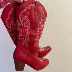 Brand New Red Cowgirl Boots! Never Worn, Just Didn’t Fit Like I Was Hoping! Red Cowgirl Boots, Brown Block Heels, Womens Riding Boots, Tall Riding Boots, Leather Heeled Boots, Western Boots Women, Brown Booties, High Heel Boots Ankle, Leather Riding Boots