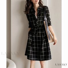 Lasaky - Checkered Long Shirt Dress - A Stylish Addition to Your Wardrobe Plaid Shirt Dress, Midi Dress Chic, Plaid Dress Shirt, Loose Fitting Dresses, Long Sleeve Plaid Shirt, Long Shirt Dress, Dress Shirts For Women, Midi Shirt Dress, Long Sleeve Plaid