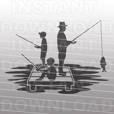 an image of two people fishing in the water with one man holding a rod and another person