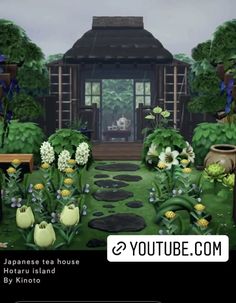 the japanese tea house has many flowers in it