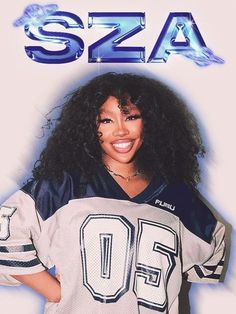 a woman in a football jersey with the name sza on it