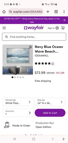 an iphone screen showing the blue ocean wave beach sale on ebayafr com