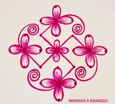 a drawing of pink flowers with swirls in the middle on a white paper background