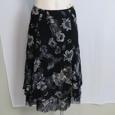 Nwt Coldwater Creek Gray Black Embroidered Floral Mesh Tiered Skirt Size Pxs. Elastic Waist Measures 26"- 32", Hips Are 44" And Length Is 28". Shell Is 100% Nylon With A 100% Polyester Lining. Delicate White And Steel Gray Embroidered Floral Sequined Accent At Front Lower Left. A-Line Panels Drape In An Ultra Flattering Style. Exterior Tier Is 4" Shorter Than Bottom Tier. New With Tags. Goth Closet, Grunge Witch, Blue Striped Skirt, Vintage Floral Skirt, Grunge Skirt, Random Outfits, Full Maxi Skirt, Dream Fashion, Textured Skirt