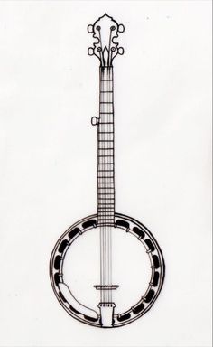 a black and white drawing of a guitar with an intricate design on the frisbee