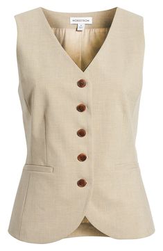 Add a layer of clean, crisp style to your look with this impeccably tailored button-front vest. Front button closure V-neck Sleeveless Lined 58% polyester, 24% viscose, 14% wool, 4% spandex Machine wash, line dry Imported Cool Fits, Fashion Beauty, Blouses, Nordstrom, Blazer, V Neck, Wool, Quick Saves, Beauty