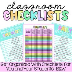 classroom checklist with the text get organized with checklists for you and your students b & w