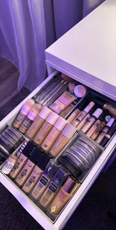 #makeup#aesthetic#foundation#concealer#skintone#beauty#organization#bedroomdecor#settingpowder#makeupdrawer#aesthetic#makeupcollection Makeup Aesthetic Organization, Vanity Organization Drawer, Beauty Product Organization, Aesthetic Foundation, Diy Makeup Storage Ideas, Product Organization, Makeup Storage Ideas, Makeup Beauty Room