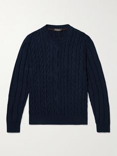 Loro Piana uses premium cotton to make this sweater, so it's soft, durable and ventilating. Made in Italy, it's cable-knitted through the front but the design is kept otherwise simple, so you'll get plenty of use from yours. Cable Knit Sweater Men, Loro Piana Sweater, Cable Knit Sweater Outfit, Knitted Sweater Men, Dark Sweater, Sweater Outfits Men, Money Shirt, Man Sweater, Loro Piana Men