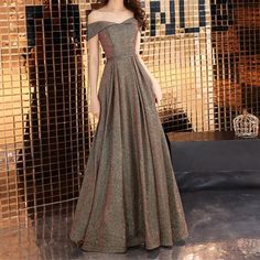 Here is a beautiful sparkling gold long maxi dress off shoulder for ladies and feminine women. For sale online. Affordable, Worldwide Free Shipping and Free Return Elegant Mini Dress, Inspired By, Fashion Elegant, Style Maxi Dress, Ladies Dress Design, Prom Dresses Long, Long Maxi Dress, Women Style, Dress Brands