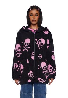 base Scene Jacket, Skull Sweater Outfit, Halloween Grunge Outerwear With Skull Print, Emo Hoodie, Skull Jacket Y2k, Grunge Skull Sweater, Winter Skull Print Hoodie Outerwear, Kuromi Zip Up Hoodie, Sanrio Fashion