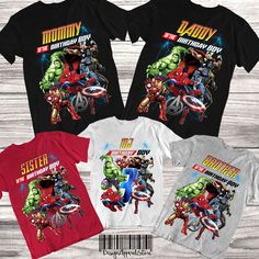 three t - shirts with the hulk and captain america on them, including one for father's day