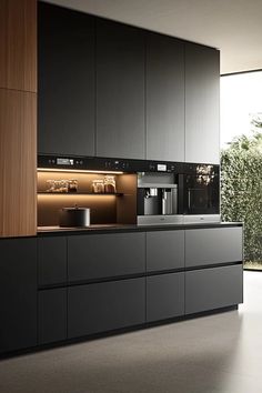 Japandi kitchen with clean lines open plan sleek appliances custom panels wooden elements soft lighting zen atmosphere Japandi Kitchen