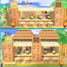 the before and after pictures of an animal crossing game, showing how it looks like