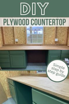 the diy plywood countertop is made from wood and has been painted green