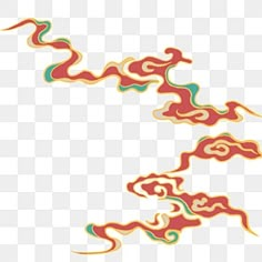 an orange and green dragon pattern on a white background, with red and yellow colors