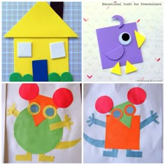 four different pictures of paper houses and animals