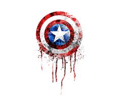 the captain's shield is painted in red, white and blue with dripping paint