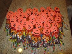 many candy bags with faces on them