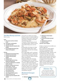 the recipe is shown in this brochure, with an image of shrimp and grits on it