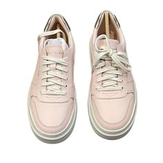 New In Box, Clean Court Sneaker Styled In Luxurious Mix Of Materials, Leather/Rubber. Enhanced Breath Ability, Die-Cut Ortholite Footbed. Brand: Cole Haan Color: Pink And Gold Size: Women’s Us 7 Rubber Sole Lace Up Cole Haan White Sneakers, Pink High-top Sneakers For Light Sports With Cushioned Footbed, Pink Leather Slip-on Sneakers, Cole Haan Sneakers, Cole Haan Women, Cole Haan, Pink Leather, Leather Sneakers, Sneakers Fashion