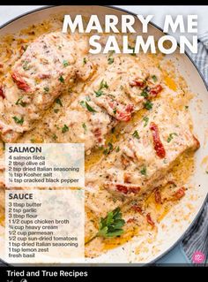 the recipe for mary me salmon on a plate