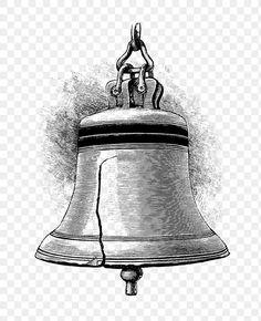 a drawing of a large bell with two people on it's side and one person holding