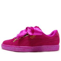 PUMA Suede Heart Satin Pink 362714-01 (SNKR/Retro/Skate/Casual/Low Top) Puma Sneakers Womens Outfit, Puma Sneakers Womens, Pink Puma Sneakers, Satin Sneakers, Pink Pumas, Womens Outfit, Pretty Shoes Sneakers, Sneakers Womens, Puma Suede